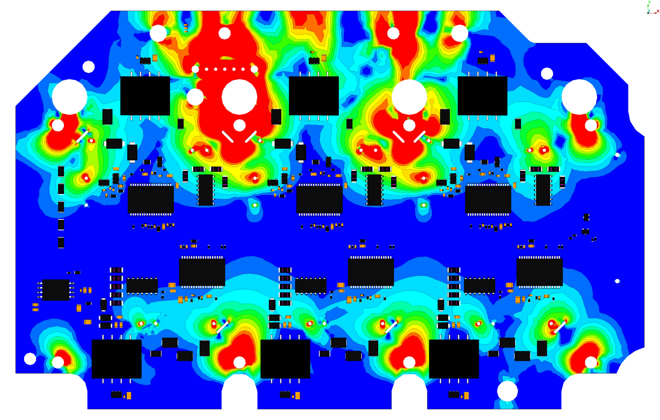 Colourful colour gradient on the circuit board with black and orange components