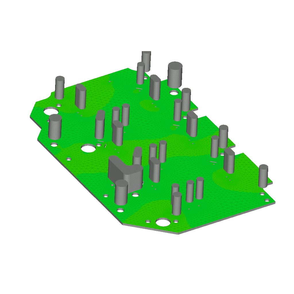 Grey press-in tool, expansion contour plot on circuit board, grey power module